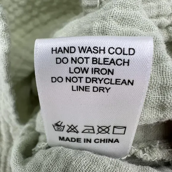 Be Cool Womens M/L Sage Green Gauze Cotton Button Front Roll Tab Oversized Top - Picture 7 of 12